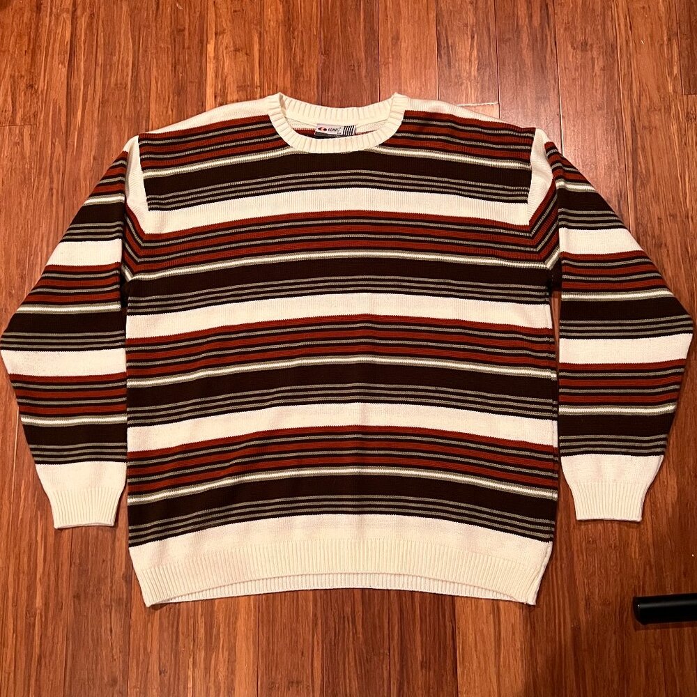 Kamro USA Striped Crewneck Sweater XXL Brown Cream Red Vintage Style